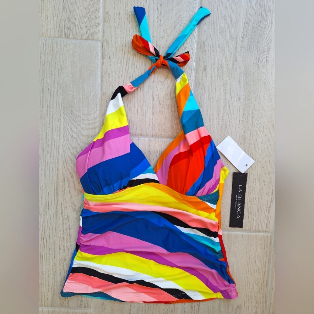 La Blanca Sunscape women's colorful halter tanking swimsuit top - size 4 - NWT